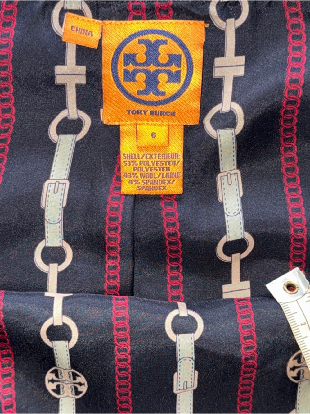 Tory Burch Gray Wool Blend Sheath Dress Chain Print Silk Lined Elegant Neckline - Picture 7 of 15